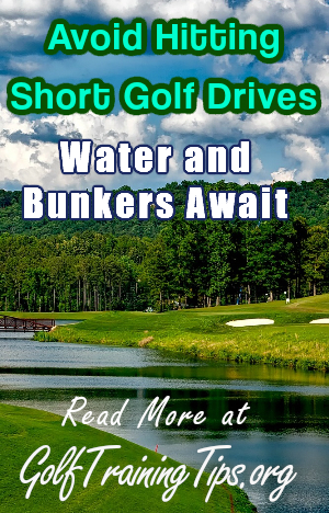 How To Avoid A Short Golf Drive image shows water and bunker hazards waiting to catch a poor drive