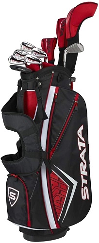 image of mens golf clubs 14 piece in red bag